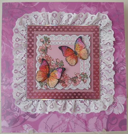 Butterflies and Flowers on Lace Scallop Corner Side Stacker by Michelle Sharpe
