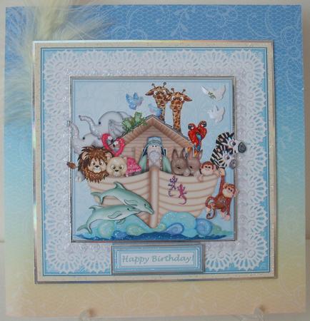 6" x 6" Noah's Ark Lace & Pearls with Decoupage Card Topper by Michelle Sharpe
