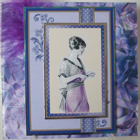 Portrait of a Lady in Lilac Ribbon Topper Card Front by Michelle Sharpe