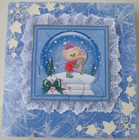 Xmas Cute Teddy Snowglobe Shell Edged Corner Stacker by Michelle Sharpe
