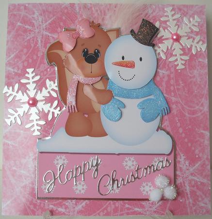 Squirrel & Snowman Friends Over the Edge by Michelle Sharpe