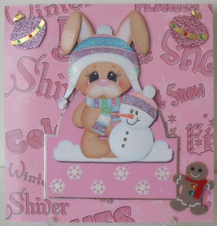 Bunny & Snowman Cuddling Over the Edge by Michelle Sharpe