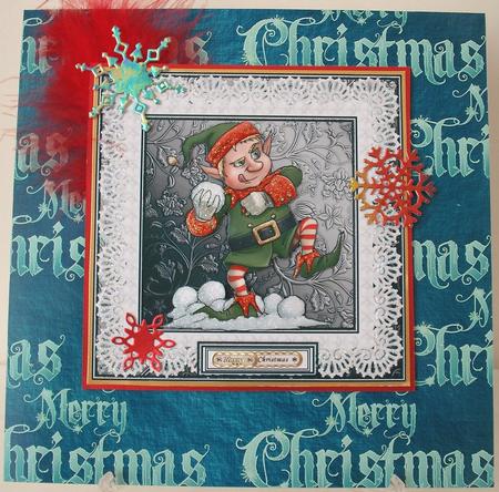 6 x 6 Christmas Elf Lace & Pearls Decoupage Card Topper by Michelle Sharpe
