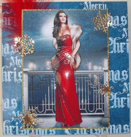 Art Deco Lady Pearl Christmas (red) A4 by Michelle Sharpe