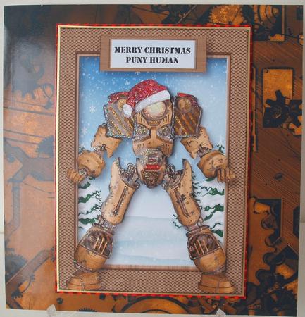 Merry Christmas Puny Human - Yellow Robot by Michelle Sharpe