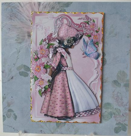 Pretty Bonnet Girl with Pink Flowers by Michelle Sharpe