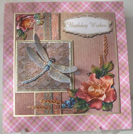 Dragonfly and Roses Card Front by Michelle Sharpe