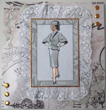 Vintage Fashion Lady on Art Deco Background Card Front by Michelle Sharpe