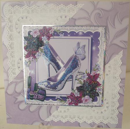 Lilac Sparkle Shoes with Butterfly and Flowers 8x8 by Michelle Sharpe