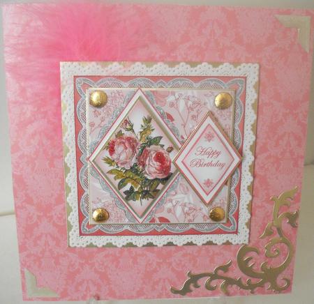 Pink Roses Happy Birthday 7in Double Diamond Topper by Michelle Sharpe
