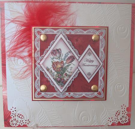 Red Tulips Happy Anniversary 7in Double Diamond Topper by Michelle Sharpe