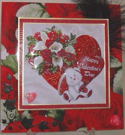Cute Valentine Bunny with Roses on a Heart 8x8 by Michelle Sharpe