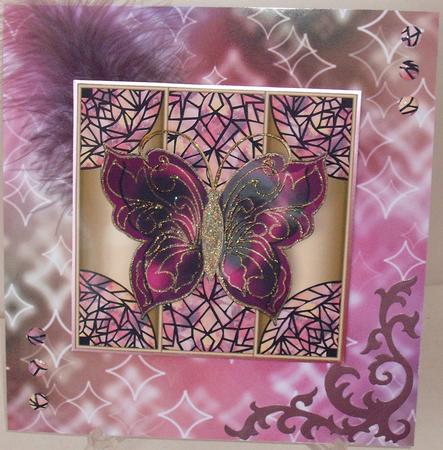 Butterfly Stained Glass Effect Card Front 4 by Michelle Sharpe