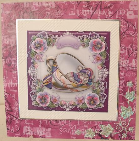 Teacup Pansy Mouse - 8" x 8" Card Topper by Michelle Sharpe
