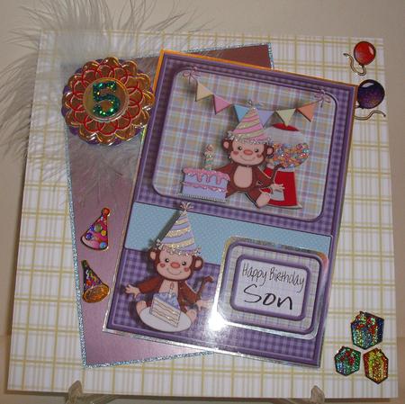 Birthday Monkey Son Nephew Grandson Card Topper by Michelle Sharpe