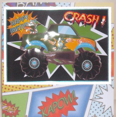 Green Monster Truck, with Flames A5 by Michelle Sharpe
