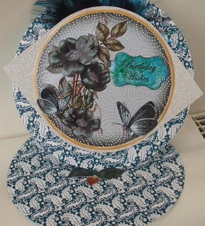 Peacock Wild Rose Birthdaywishes 7in Circle Decoupage Topper by Michelle Sharpe