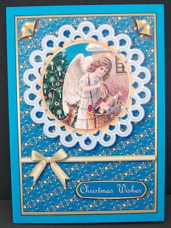 Christmas Angel Playing Flute Pyramid with Lace (teal) by Cheryl French