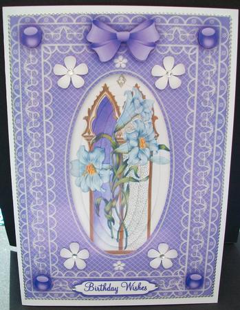 Church Window, Lilys 'n Butterfly Lace Pyramid Card Front by Cheryl French