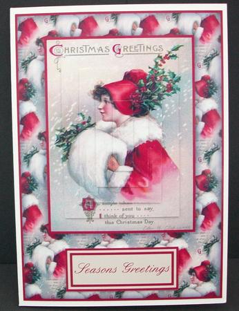 Beautiful Vintage Christmas Lady Card Front & Pyramid by Cheryl French