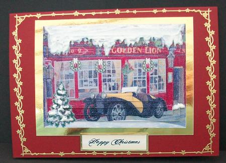 Christmas Scene of a Vintage Car & Pub Pyramids by Cheryl French