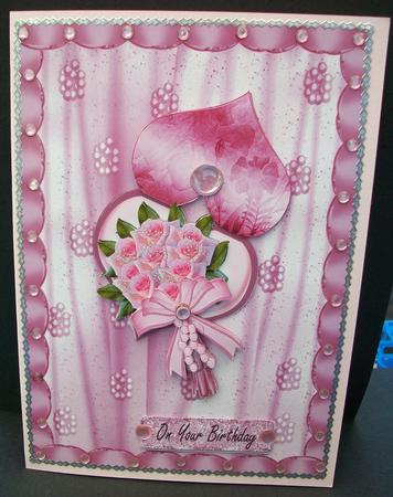 Pink Roses in Heart Peel Back by Cheryl French