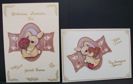 2 Bunnies with Roses & Chocolate Decoupage by Cheryl French