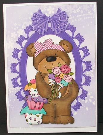 Teddy with Cupcakes & Flowers by Cheryl French