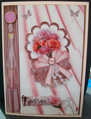 Pink Roses and Pearls on a Scallop by Cheryl French