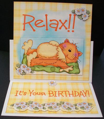 Relax! - Cat Easel Card with Stacker & Decoupage by Cheryl French