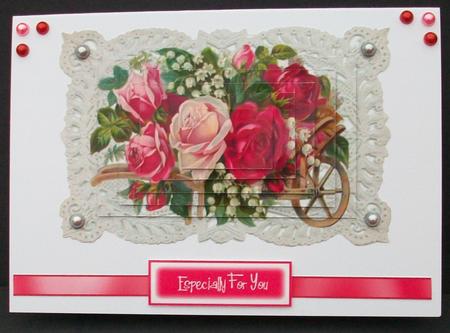 Red Roses on Ecru Lace, Pyramids by Cheryl French
