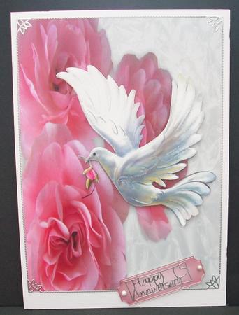 Pink Roses with White Dove by Cheryl French