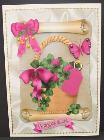 Basket with Berries & Bow on a Scroll by Cheryl French
