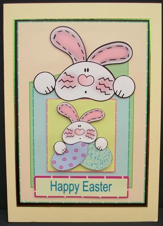 Happy Easter Bunny with Eggs Card Front by Cheryl French