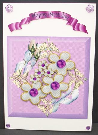 Purple Centred Gold Flowers in Double Rosebud & Lace Frame by Cheryl French