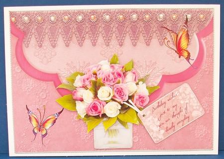 Pink & White Roses Lace Envelope Style Card by Cheryl French