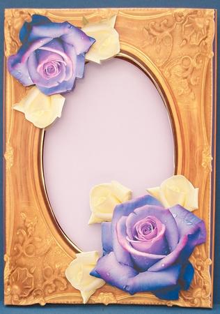 Inside Out Card Rich Gold Frame with Purple and White Roses by Cheryl French