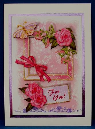 Cerise Roses - 5x7 Card Front with Decoupage by Cheryl French