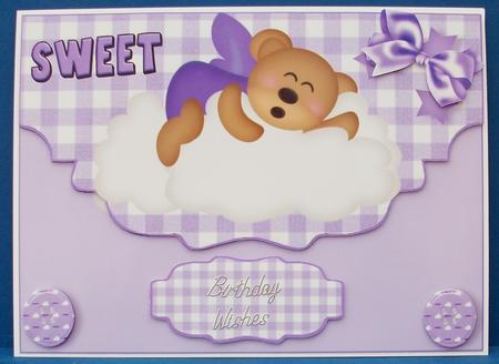 Sleeping Teddy on a Cloud on Purple Scalloped Envelope by Cheryl French