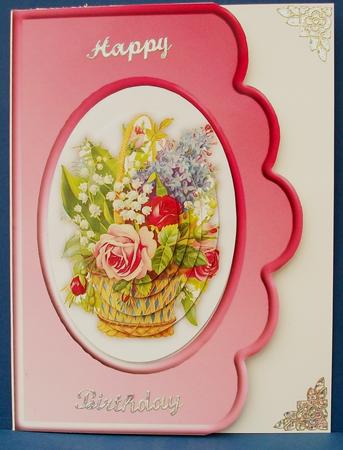 Vintage Floral Bouquet Basket Scallope Edge Curve Card by Cheryl French