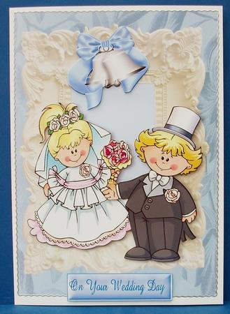 Cute Wedding Couple with Blue Bells by Cheryl French