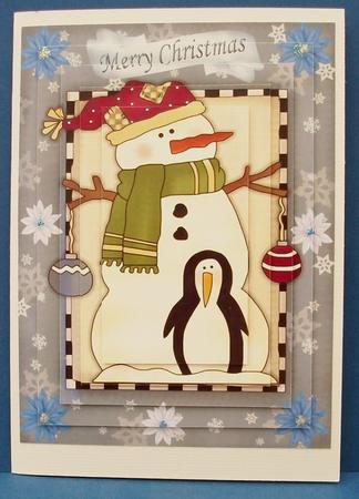 Snowman and a Penguin with Snowflakes, Pyramids by Cheryl French