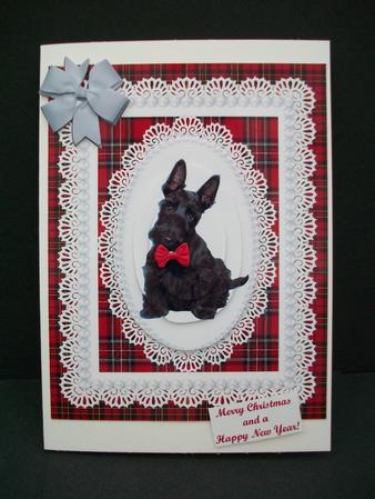 Black Scottie Dog Red Tartan Lace & Pearls Christmas New Yea by Cheryl French