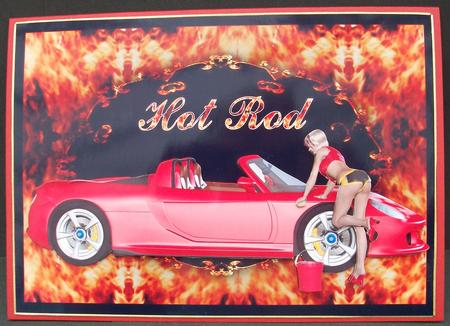 Hot Rod Quick Card Front with Decoupage by Cheryl French