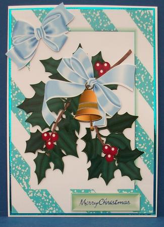 Christmas Bells with Blue Bow in Stripe Frame by Cheryl French