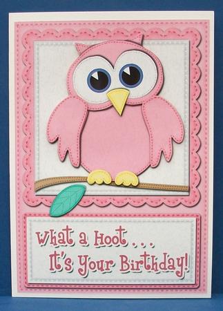 A5 What a Hoot Birthday Felties Quick Card N 3D Decoupage by Cheryl French