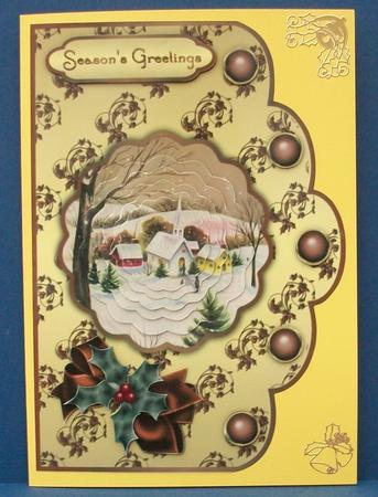 A Nostalgic Christmas Scene Scallop Card and Shaped Pyramage by Cheryl French