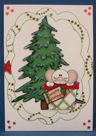 Mouse in a Pot Xmas Card Front by Cheryl French