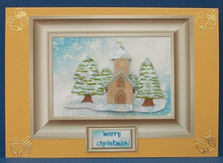Framed Snowy Church Decoupage by Cheryl French