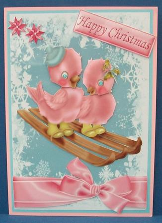 Pink Little Christmas Birds on a A Sledge by Cheryl French